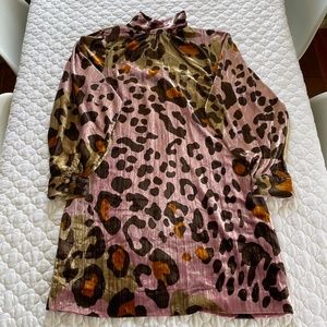 NWT! Antropologie Ballon Sleeve Mock Neck Velour Mini Dress Size 6